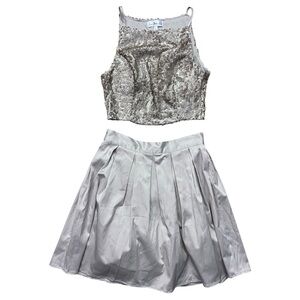 Light Gold Pleated Skirt & Sequined Top Set